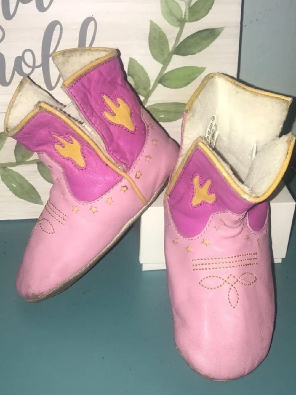 12-18 mo pink baby cowboy boot slippers (preloved)